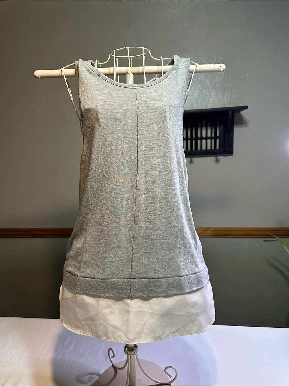 J. Crew Light Gray Layered Hem Tank Top with White/cream  Trim